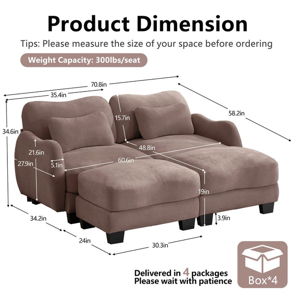 English Elm Chenille Upholstered Modular Loveseat with Ottoman Lumbar Support for Living Room Rose Dust W714S01953