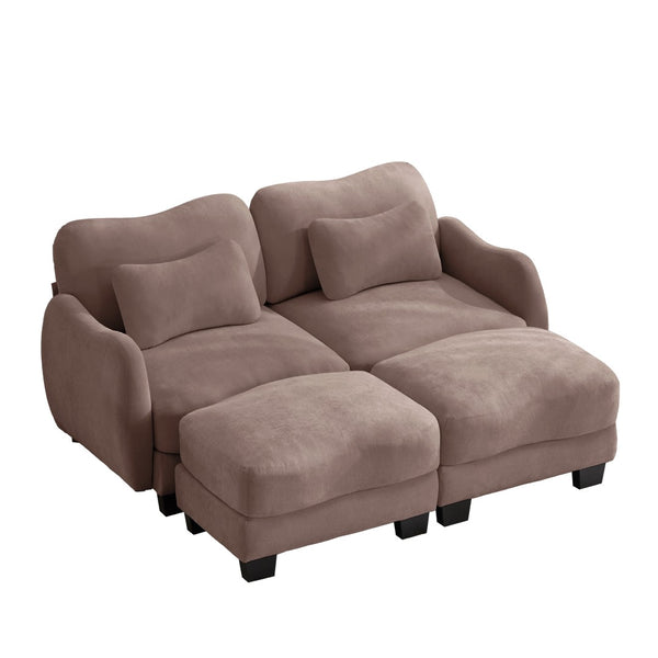 English Elm Chenille Upholstered Modular Loveseat with Ottoman Lumbar Support for Living Room Rose Dust W714S01953