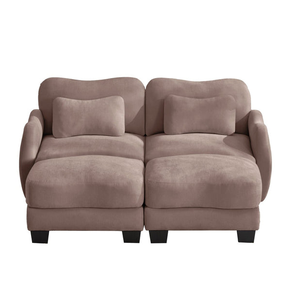 English Elm Chenille Upholstered Modular Loveseat with Ottoman Lumbar Support for Living Room Rose Dust W714S01953