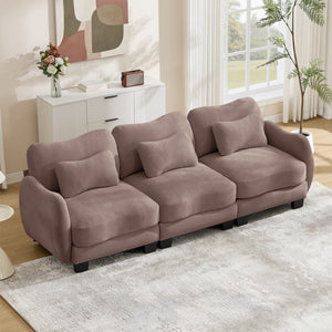 English Elm Chenille Three Seat Sofa with Lumbar Pillows Ergonomic Curved Frame for Living Room Rose Dust W714S01954