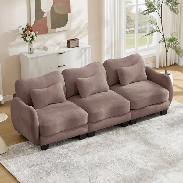 English Elm Chenille Three Seat Sofa with Lumbar Pillows Ergonomic Curved Frame for Living Room Rose Dust W714S01954