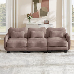 English Elm Chenille Three Seat Sofa with Lumbar Pillows Ergonomic Curved Frame for Living Room Rose Dust W714S01954