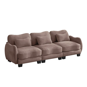 English Elm Chenille Three Seat Sofa with Lumbar Pillows Ergonomic Curved Frame for Living Room Rose Dust W714S01954