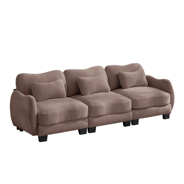 English Elm Chenille Three Seat Sofa with Lumbar Pillows Ergonomic Curved Frame for Living Room Rose Dust W714S01954