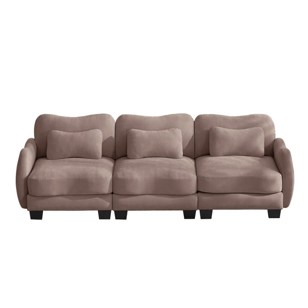 English Elm Chenille Three Seat Sofa with Lumbar Pillows Ergonomic Curved Frame for Living Room Rose Dust W714S01954
