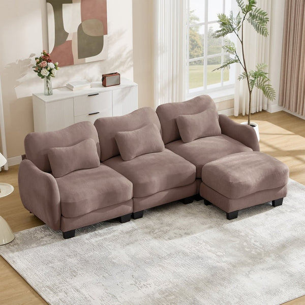 English Elm Chenille Modular Sectional Sofa with Ottoman Lumbar Pillows for Living Room Comfort Rose Dust W714S01955