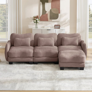 English Elm Chenille Modular Sectional Sofa with Ottoman Lumbar Pillows for Living Room Comfort Rose Dust W714S01955