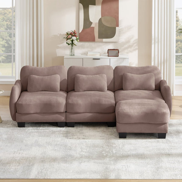 English Elm Chenille Modular Sectional Sofa with Ottoman Lumbar Pillows for Living Room Comfort Rose Dust W714S01955