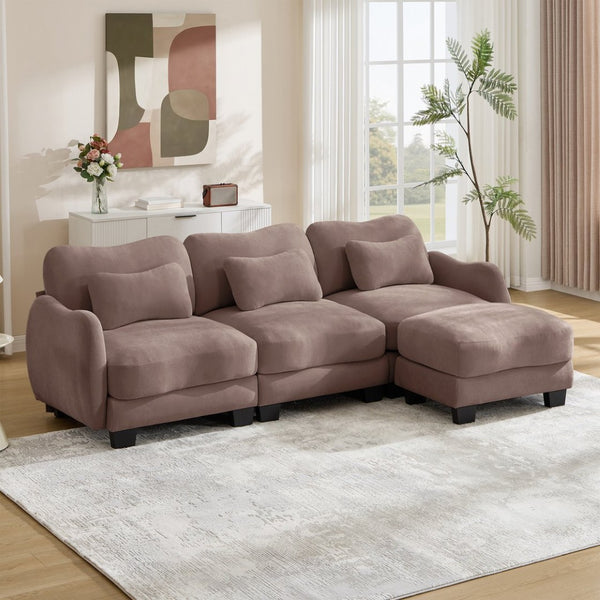 English Elm Chenille Modular Sectional Sofa with Ottoman Lumbar Pillows for Living Room Comfort Rose Dust W714S01955