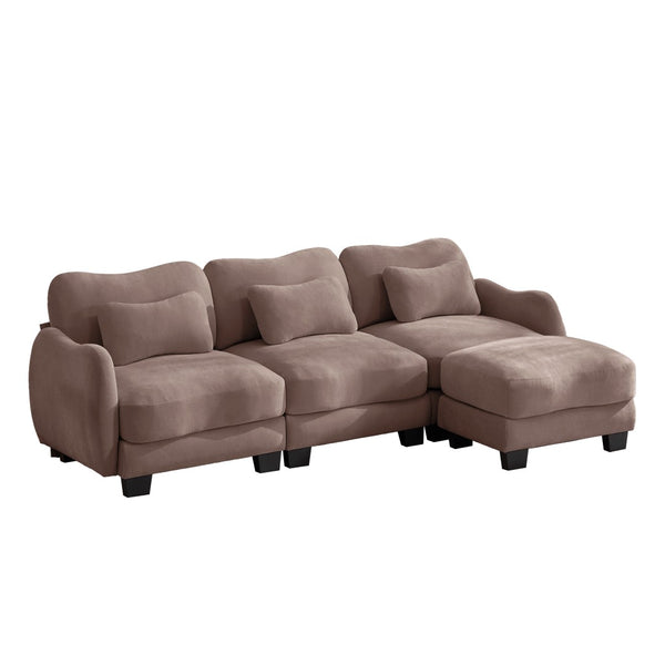 English Elm Chenille Modular Sectional Sofa with Ottoman Lumbar Pillows for Living Room Comfort Rose Dust W714S01955
