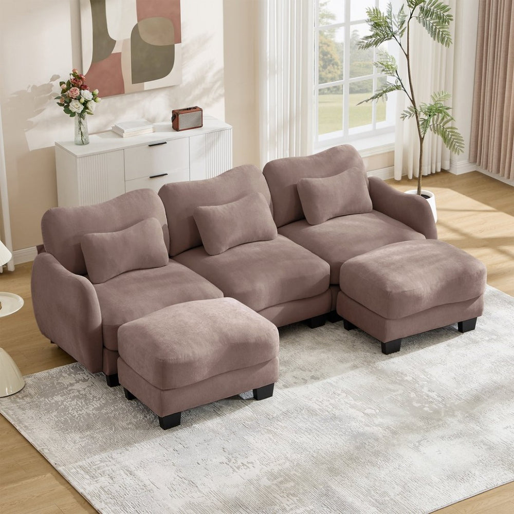 English Elm Chenille Oversized U-shaped Sectional Sofa with Modular Ottomans and Cloud Cushion Comfort Rose Dust W714S01956