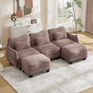 English Elm Chenille Oversized U-shaped Sectional Sofa with Modular Ottomans and Cloud Cushion Comfort Rose Dust W714S01956