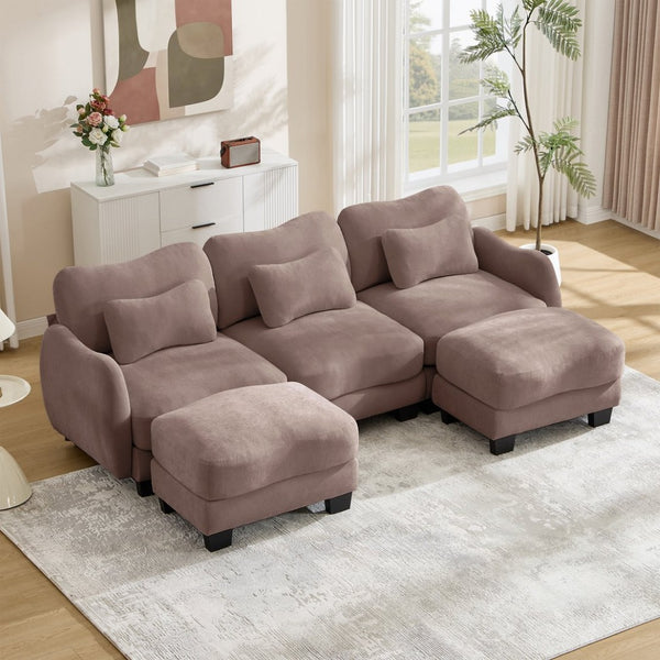 English Elm Chenille Oversized U-shaped Sectional Sofa with Modular Ottomans and Cloud Cushion Comfort Rose Dust W714S01956
