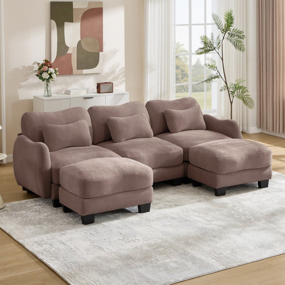 English Elm Chenille Oversized U-shaped Sectional Sofa with Modular Ottomans and Cloud Cushion Comfort Rose Dust W714S01956