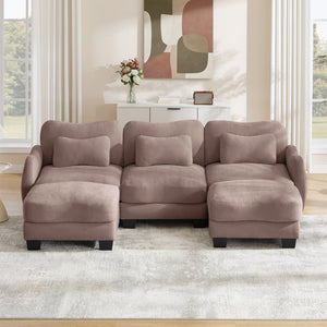 English Elm Chenille Oversized U-shaped Sectional Sofa with Modular Ottomans and Cloud Cushion Comfort Rose Dust W714S01956