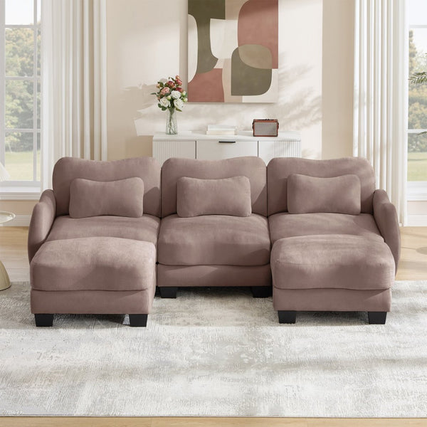 English Elm Chenille Oversized U-shaped Sectional Sofa with Modular Ottomans and Cloud Cushion Comfort Rose Dust W714S01956