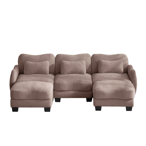 English Elm Chenille Oversized U-shaped Sectional Sofa with Modular Ottomans and Cloud Cushion Comfort Rose Dust W714S01956