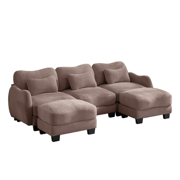 English Elm Chenille Oversized U-shaped Sectional Sofa with Modular Ottomans and Cloud Cushion Comfort Rose Dust W714S01956