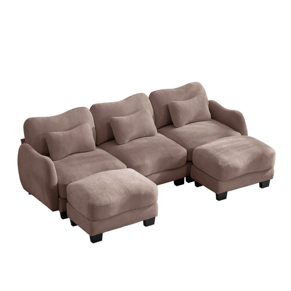 English Elm Chenille Oversized U-shaped Sectional Sofa with Modular Ottomans and Cloud Cushion Comfort Rose Dust W714S01956