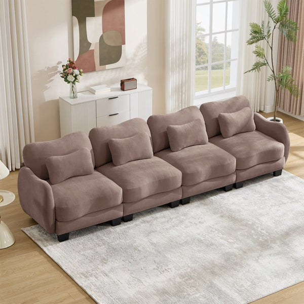 English Elm Oversize Chenille Four Seat Modular Sofa Ergonomic Curved Cloud Comfort Living Room Couch Rose Dust W714S01957