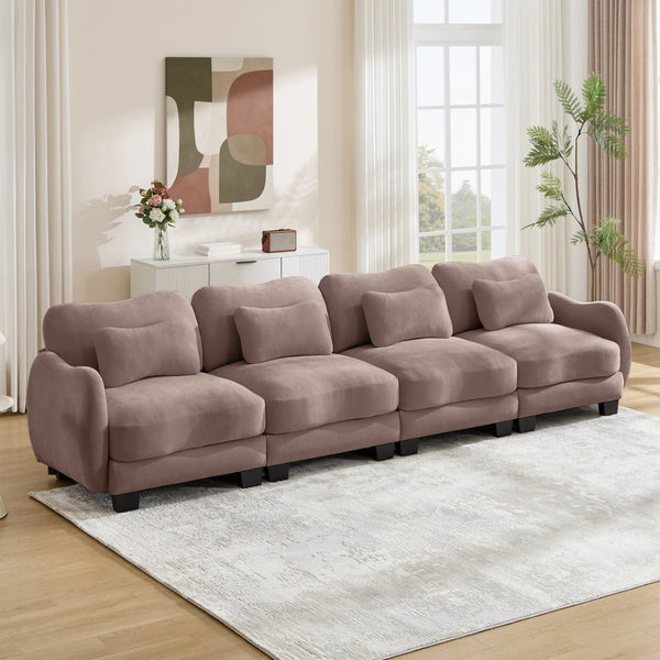 English Elm Oversize Chenille Four Seat Modular Sofa Ergonomic Curved Cloud Comfort Living Room Couch Rose Dust W714S01957