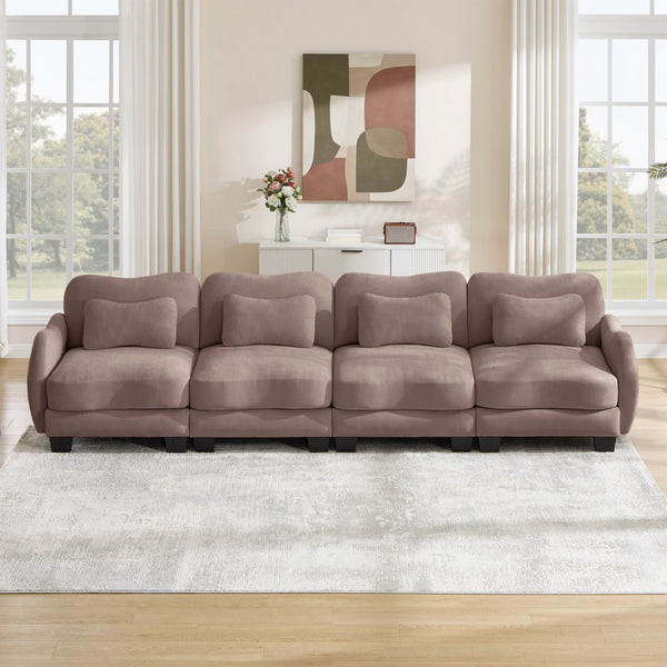 English Elm Oversize Chenille Four Seat Modular Sofa Ergonomic Curved Cloud Comfort Living Room Couch Rose Dust W714S01957