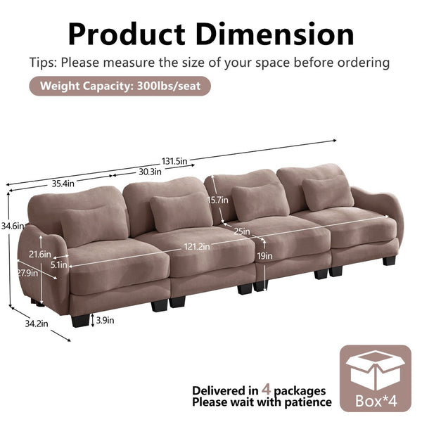 English Elm Oversize Chenille Four Seat Modular Sofa Ergonomic Curved Cloud Comfort Living Room Couch Rose Dust W714S01957