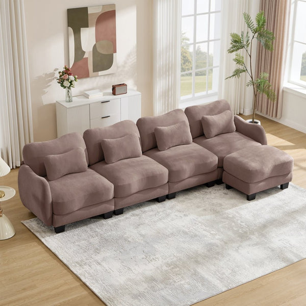 English Elm Oversize Chenille Modular Sectional Sofa with Ottoman Curved Ergonomic Living Room Couch Rose Dust W714S01958