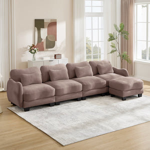 English Elm Oversize Chenille Modular Sectional Sofa with Ottoman Curved Ergonomic Living Room Couch Rose Dust W714S01958