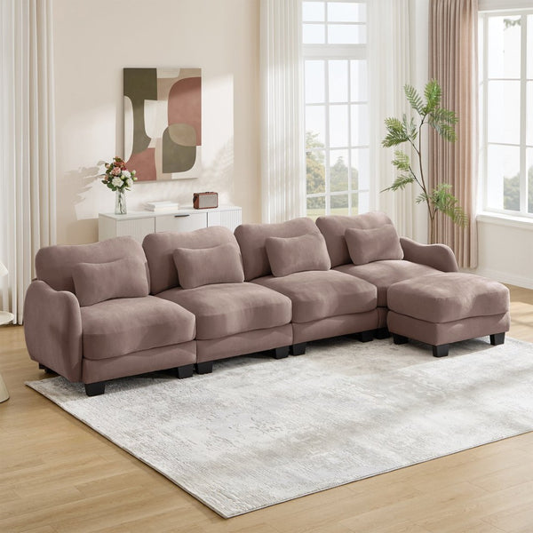 English Elm Oversize Chenille Modular Sectional Sofa with Ottoman Curved Ergonomic Living Room Couch Rose Dust W714S01958