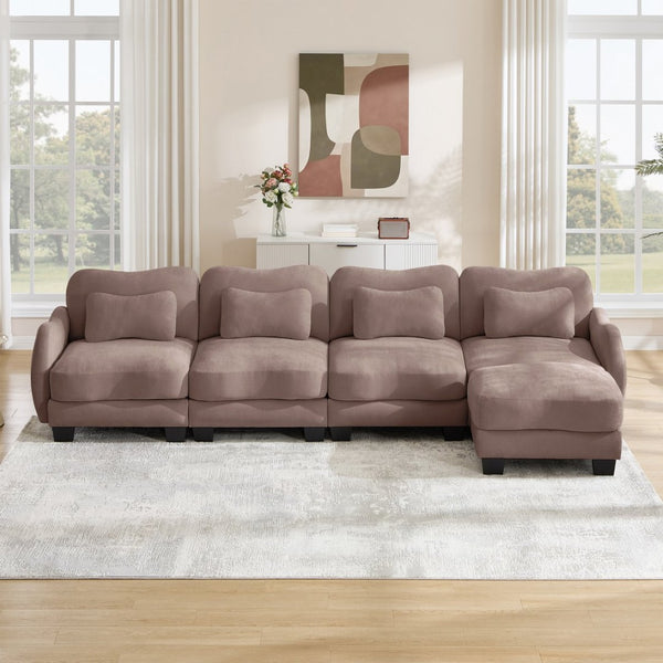 English Elm Oversize Chenille Modular Sectional Sofa with Ottoman Curved Ergonomic Living Room Couch Rose Dust W714S01958