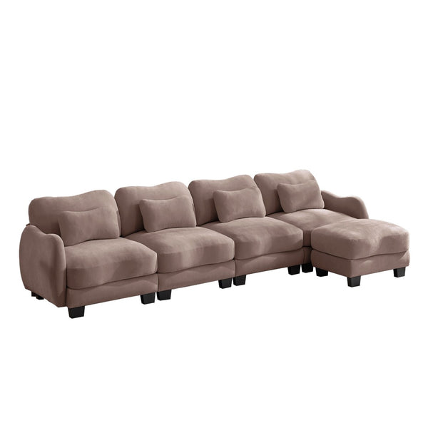 English Elm Oversize Chenille Modular Sectional Sofa with Ottoman Curved Ergonomic Living Room Couch Rose Dust W714S01958