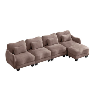 English Elm Oversize Chenille Modular Sectional Sofa with Ottoman Curved Ergonomic Living Room Couch Rose Dust W714S01958