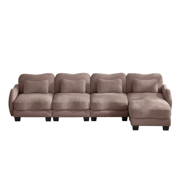 English Elm Oversize Chenille Modular Sectional Sofa with Ottoman Curved Ergonomic Living Room Couch Rose Dust W714S01958