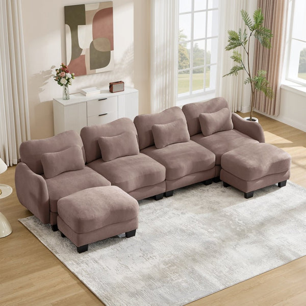 English Elm Oversized Chenille U-shaped Sectional Sofa Modular Curved 4 Seater with Ottomans Rose Dust W714S01959