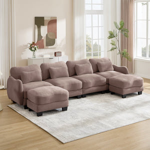 English Elm Oversized Chenille U-shaped Sectional Sofa Modular Curved 4 Seater with Ottomans Rose Dust W714S01959