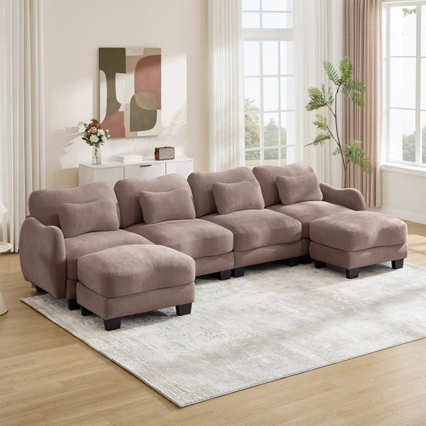 English Elm Oversized Chenille U-shaped Sectional Sofa Modular Curved 4 Seater with Ottomans Rose Dust W714S01959