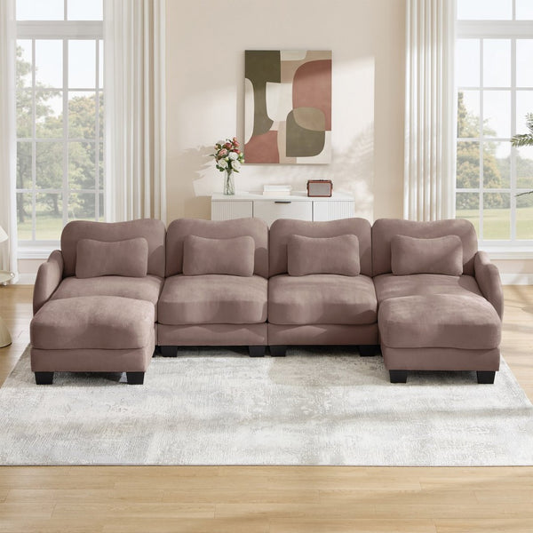 English Elm Oversized Chenille U-shaped Sectional Sofa Modular Curved 4 Seater with Ottomans Rose Dust W714S01959