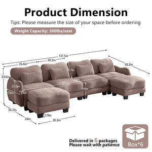 English Elm Oversized Chenille U-shaped Sectional Sofa Modular Curved 4 Seater with Ottomans Rose Dust W714S01959