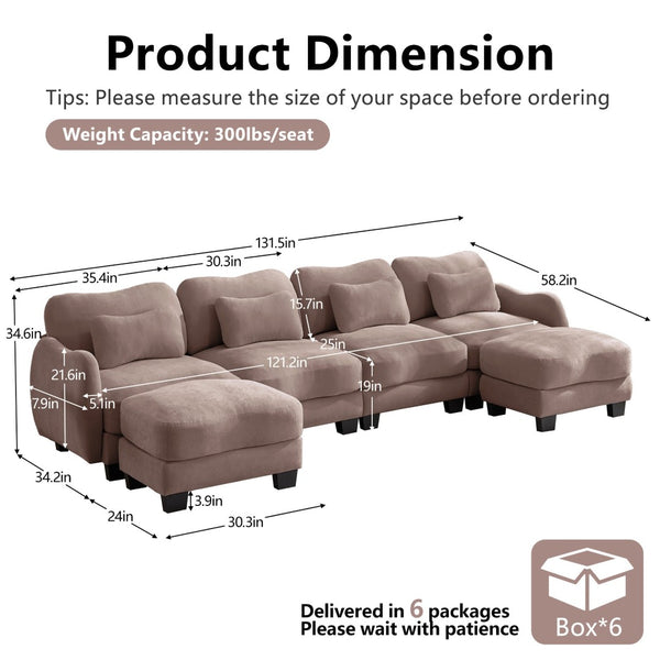 English Elm Oversized Chenille U-shaped Sectional Sofa Modular Curved 4 Seater with Ottomans Rose Dust W714S01959