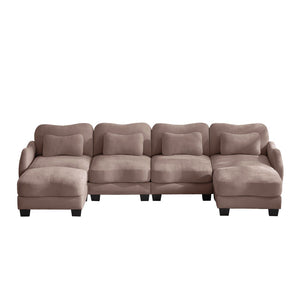 English Elm Oversized Chenille U-shaped Sectional Sofa Modular Curved 4 Seater with Ottomans Rose Dust W714S01959
