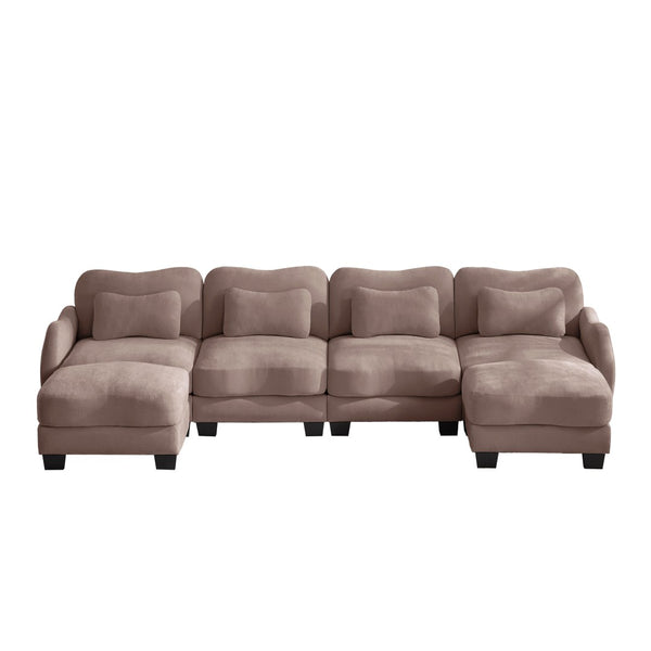 English Elm Oversized Chenille U-shaped Sectional Sofa Modular Curved 4 Seater with Ottomans Rose Dust W714S01959