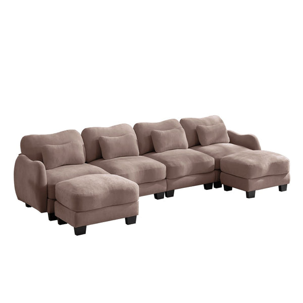 English Elm Oversized Chenille U-shaped Sectional Sofa Modular Curved 4 Seater with Ottomans Rose Dust W714S01959