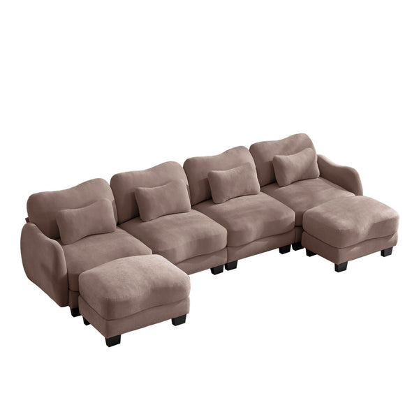 English Elm Oversized Chenille U-shaped Sectional Sofa Modular Curved 4 Seater with Ottomans Rose Dust W714S01959