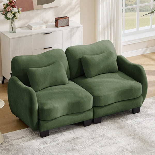English Elm Chenille Upholstered Loveseat with Curved Silhouette Foam Cushions and Lumbar Pillow Support Green W714S01960