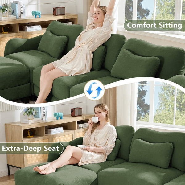 English Elm Chenille Upholstered Loveseat with Curved Silhouette Foam Cushions and Lumbar Pillow Support Green W714S01960