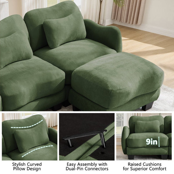 English Elm Chenille Upholstered Loveseat with Curved Silhouette Foam Cushions and Lumbar Pillow Support Green W714S01960