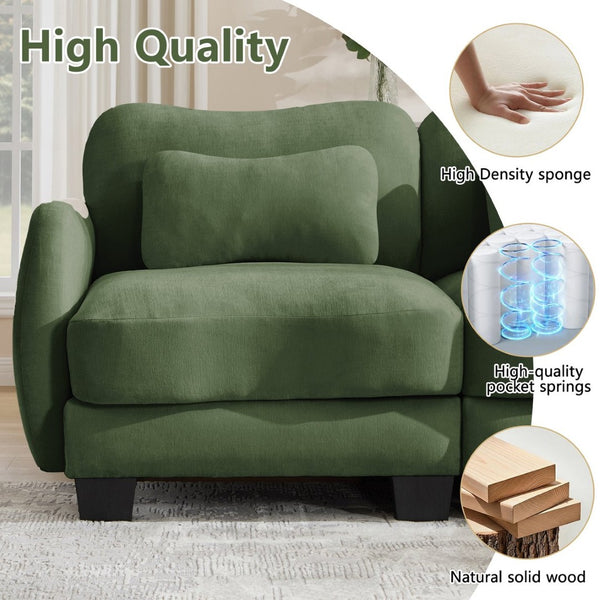 English Elm Chenille Upholstered Loveseat with Curved Silhouette Foam Cushions and Lumbar Pillow Support Green W714S01960