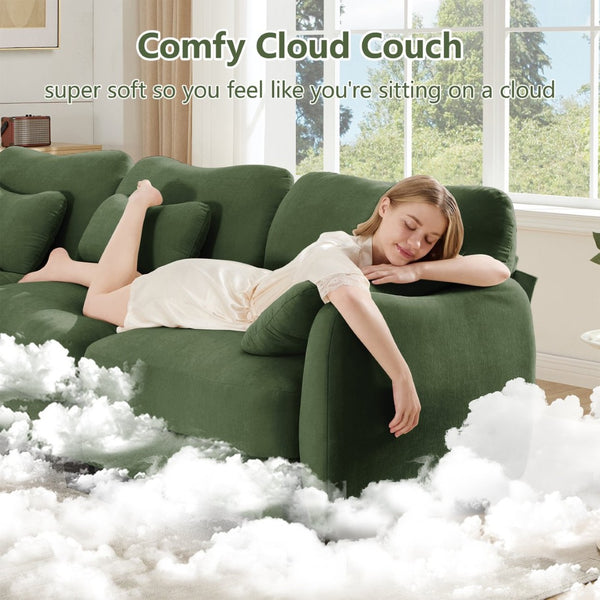 English Elm Chenille Upholstered Loveseat with Curved Silhouette Foam Cushions and Lumbar Pillow Support Green W714S01960