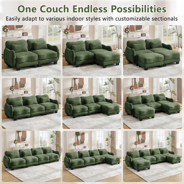 English Elm Chenille Upholstered Loveseat with Curved Silhouette Foam Cushions and Lumbar Pillow Support Green W714S01960